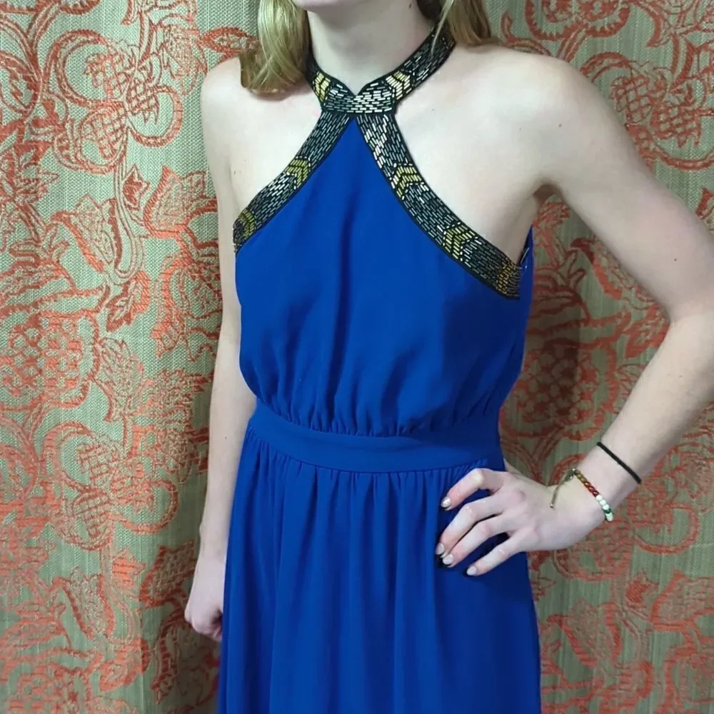 The clothing Co. formal/prom dress floor length‎ halter top beaded royal blue